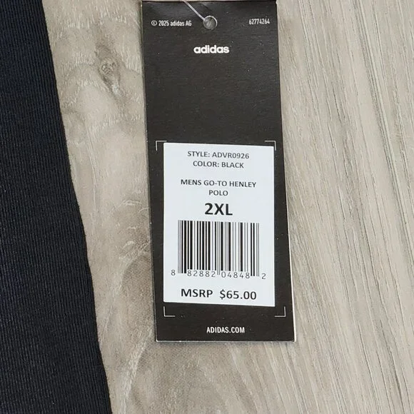 Adidas Polo Men's 2XL Black Go-To Henley Short Sleeve New - Picture 5 of 10